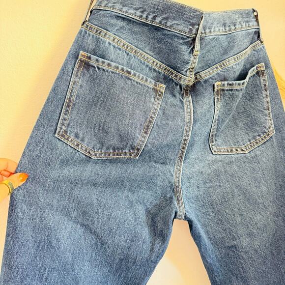 OLD NAVY Dark Blue Wash High Rise Slouchy Straight Leg Denim Distressed Jeans 8 - Picture 11 of 14